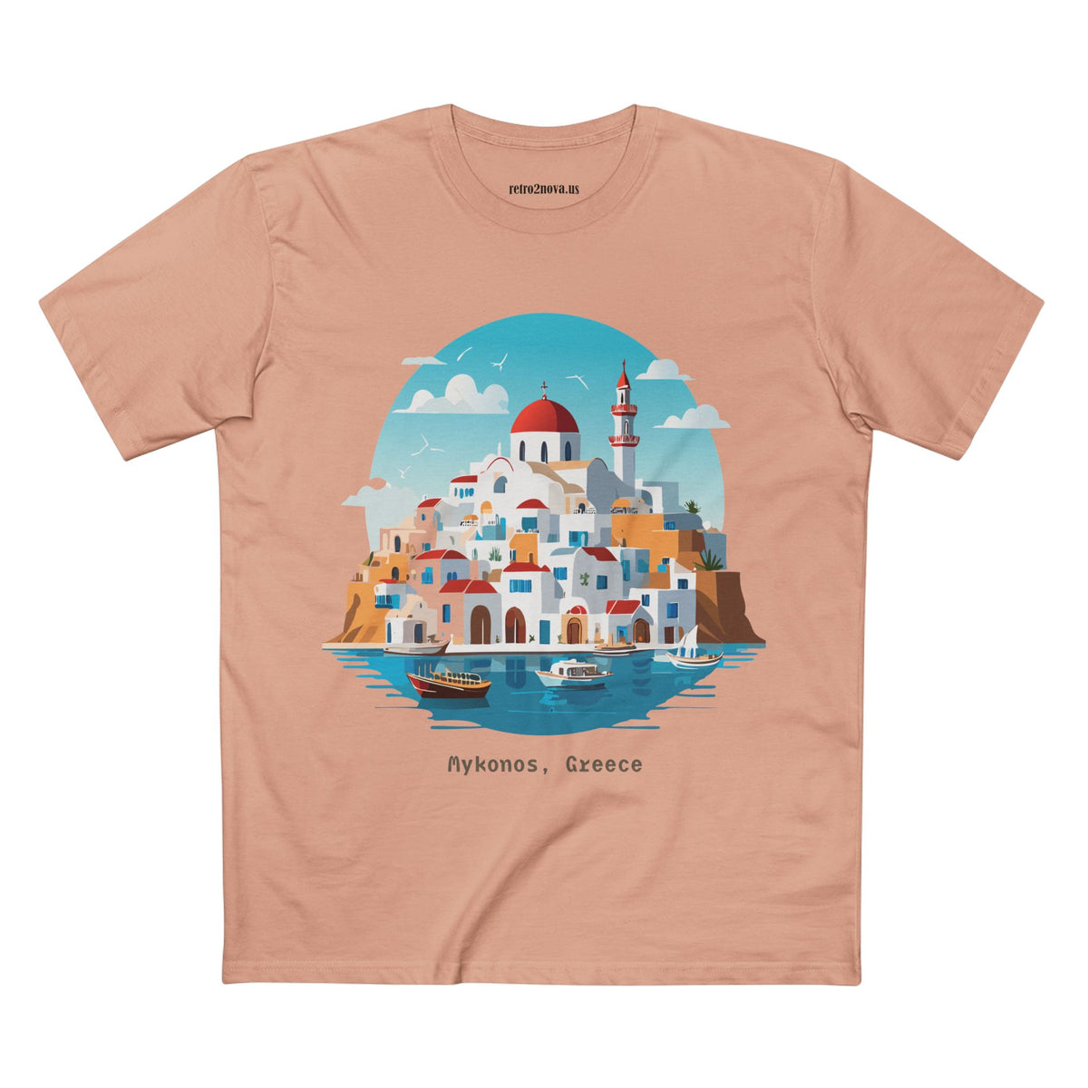 Mykonos Greece Illustration T-Shirt | Santorini Island Aegean Village Tee