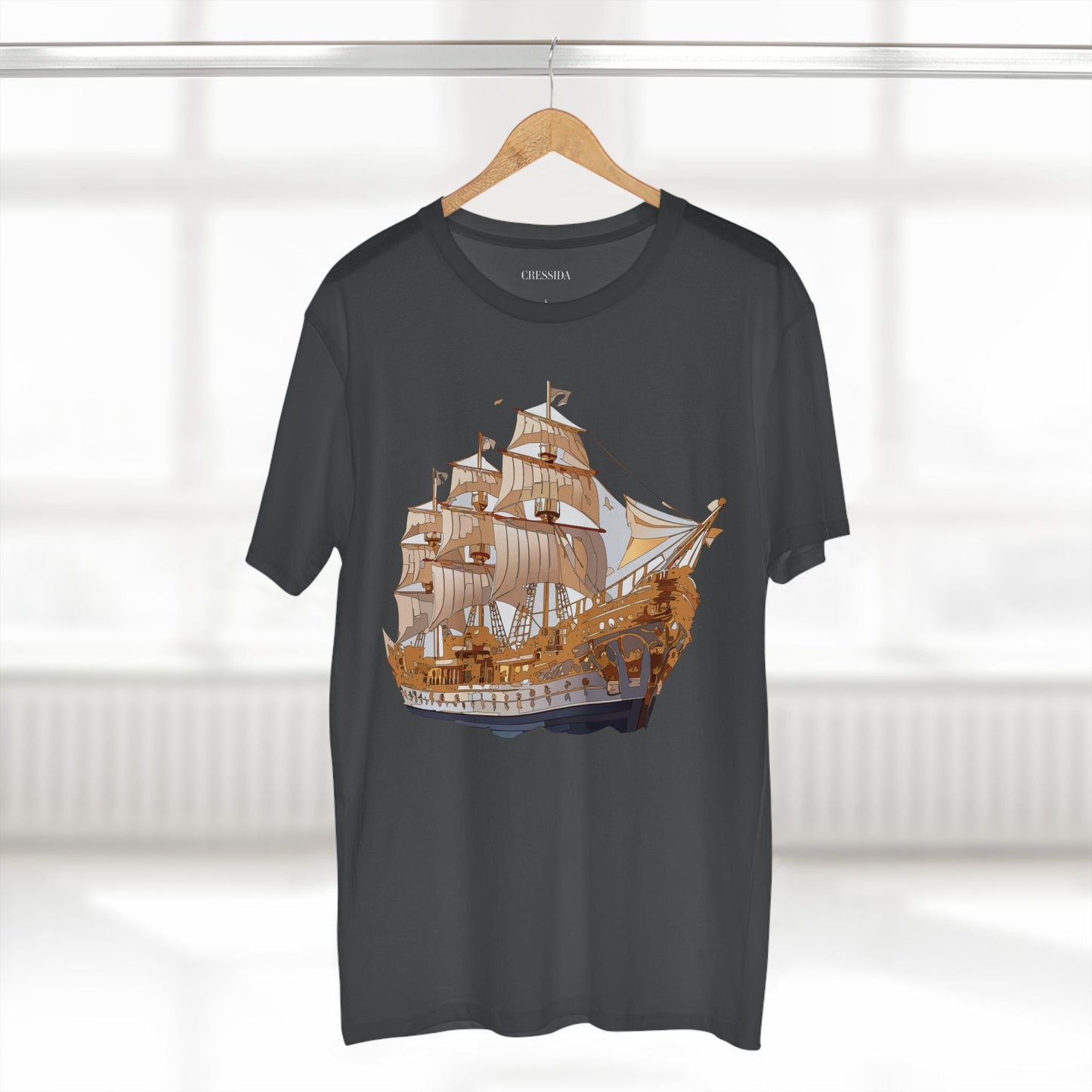 Ship Graphic Unisex 100 Cotton T-Shirt with Gold Frigate Art Design 9