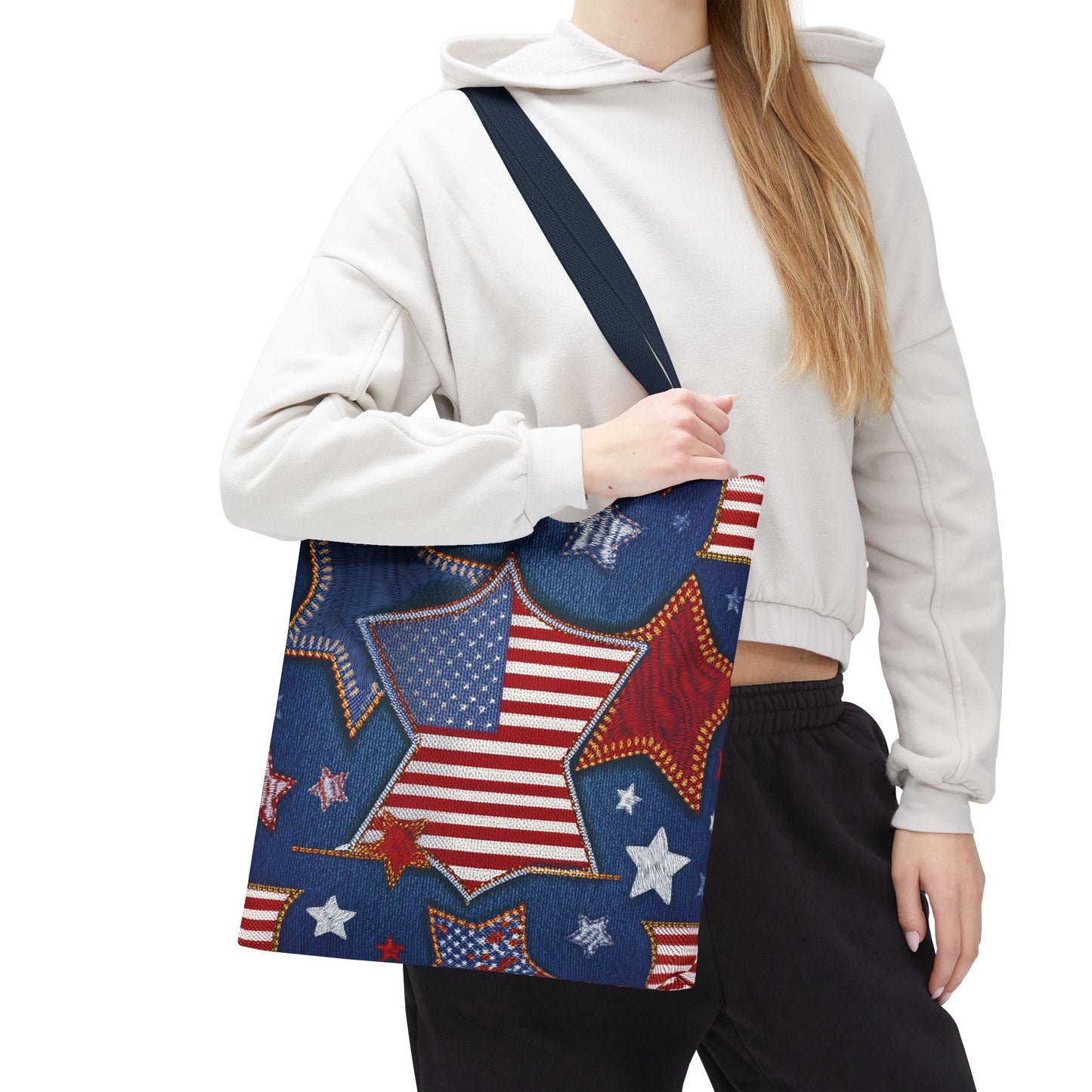 4th of July Graphic Denim Fabric Imitation Print Unisex Canvas Bag Poly Spun 3 Sizes Tote Bag 200-5