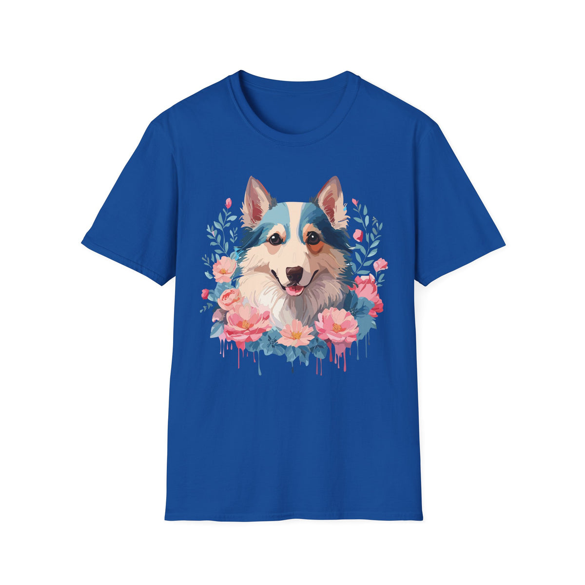 Floral Corgi Portrait T-Shirt | Dog Face Tee with Flowers