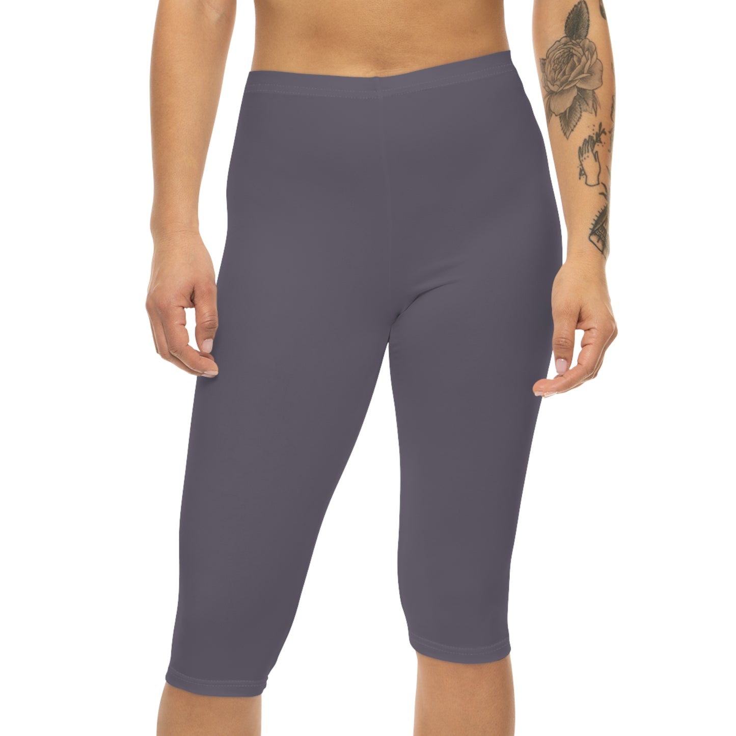 Foggy Purple Color Women's Brushed Suede Poly Span Casual Capri Leggings XS-2XL