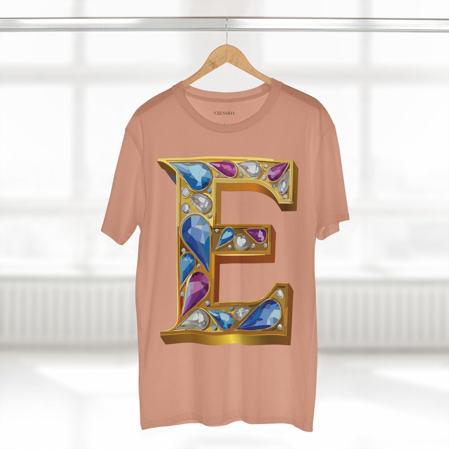 Letter E Graphic Design Tee Unisex 100 Cotton With Antique Gold Letters Artwork T-Shirt