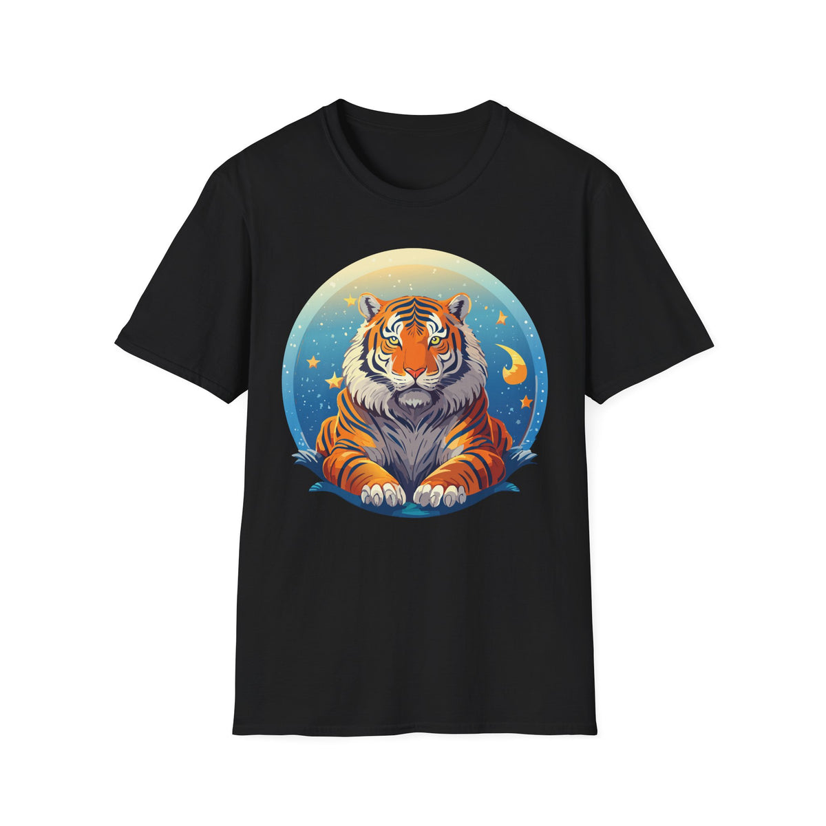 Celestial Tiger Illustration T-Shirt | Night Sky Moon Stars