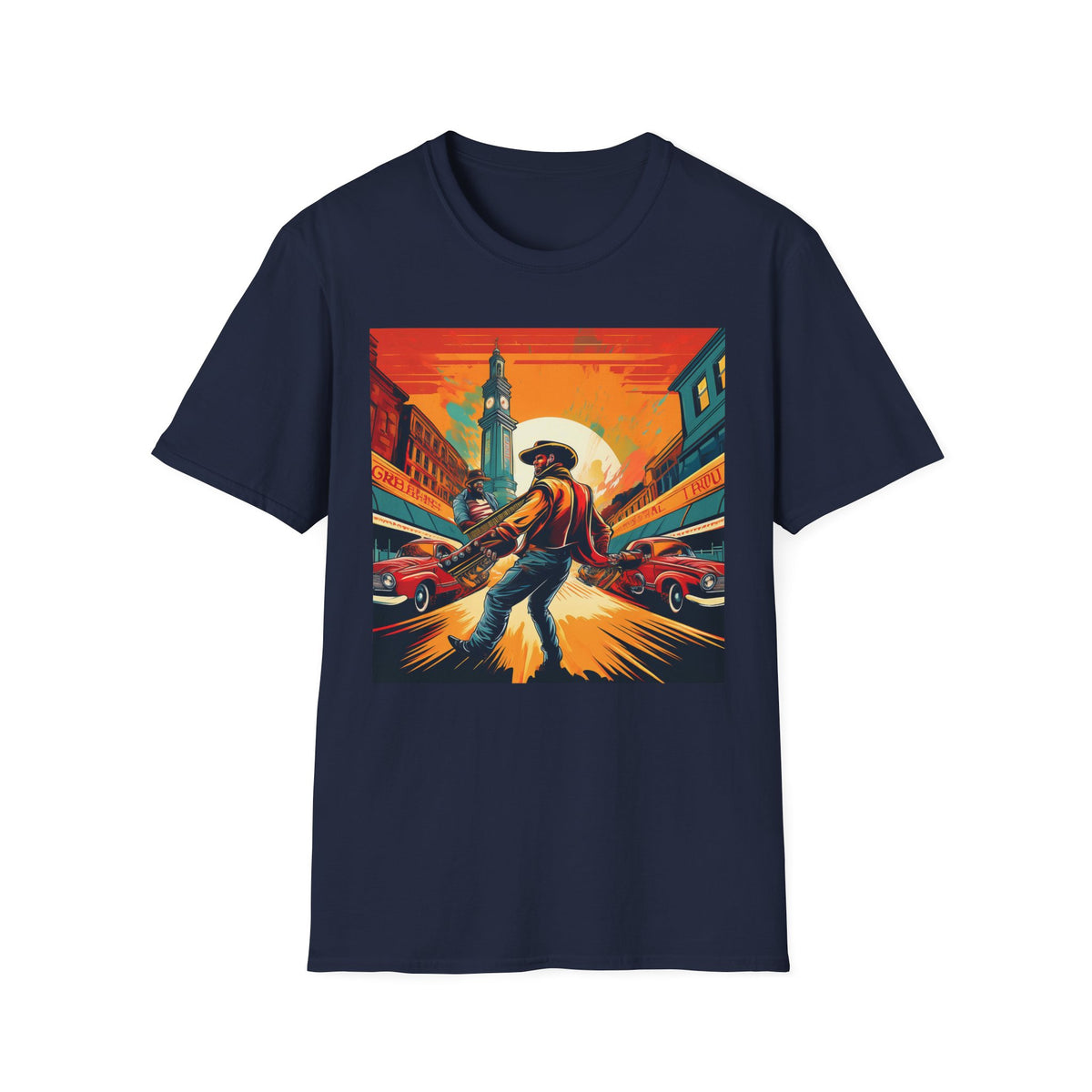 Cowboy Sunset illustration T-Shirt | Western scene, vintage poster Graphic Tee Unisex 100 Cotton Gildan T-Shirt