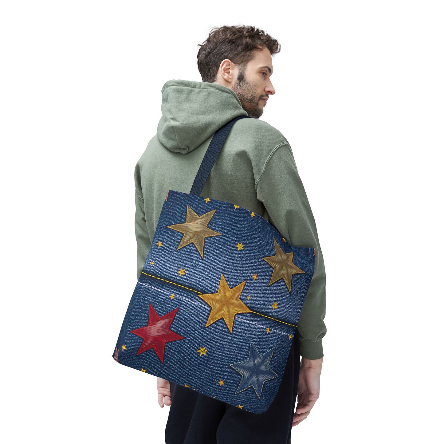 Denim Fabric Imitation Print Unisex Canvas Bag Poly Spun 3 Sizes Tote Bag 181-3