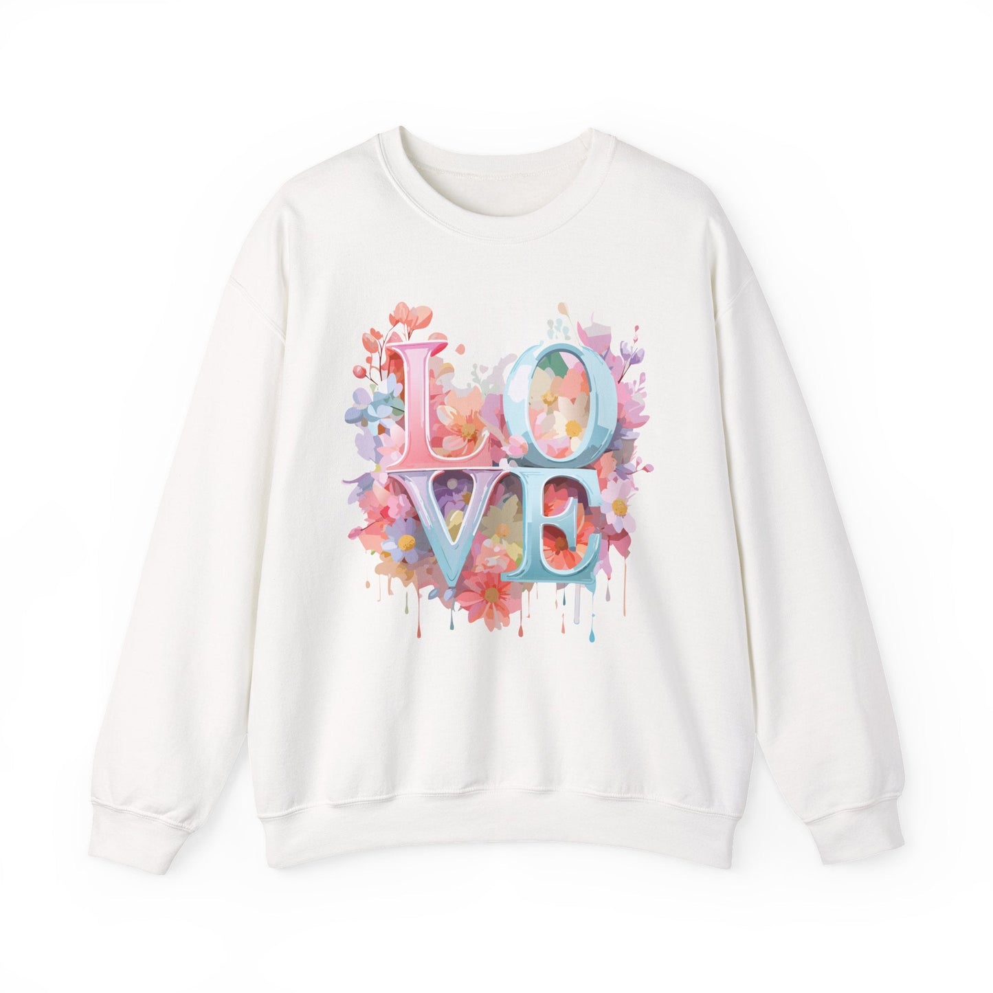 Floral Love Sweatshirt Unisex Valentines Day Crewneck Gildan 18000 50 Cotton 50 Polyester