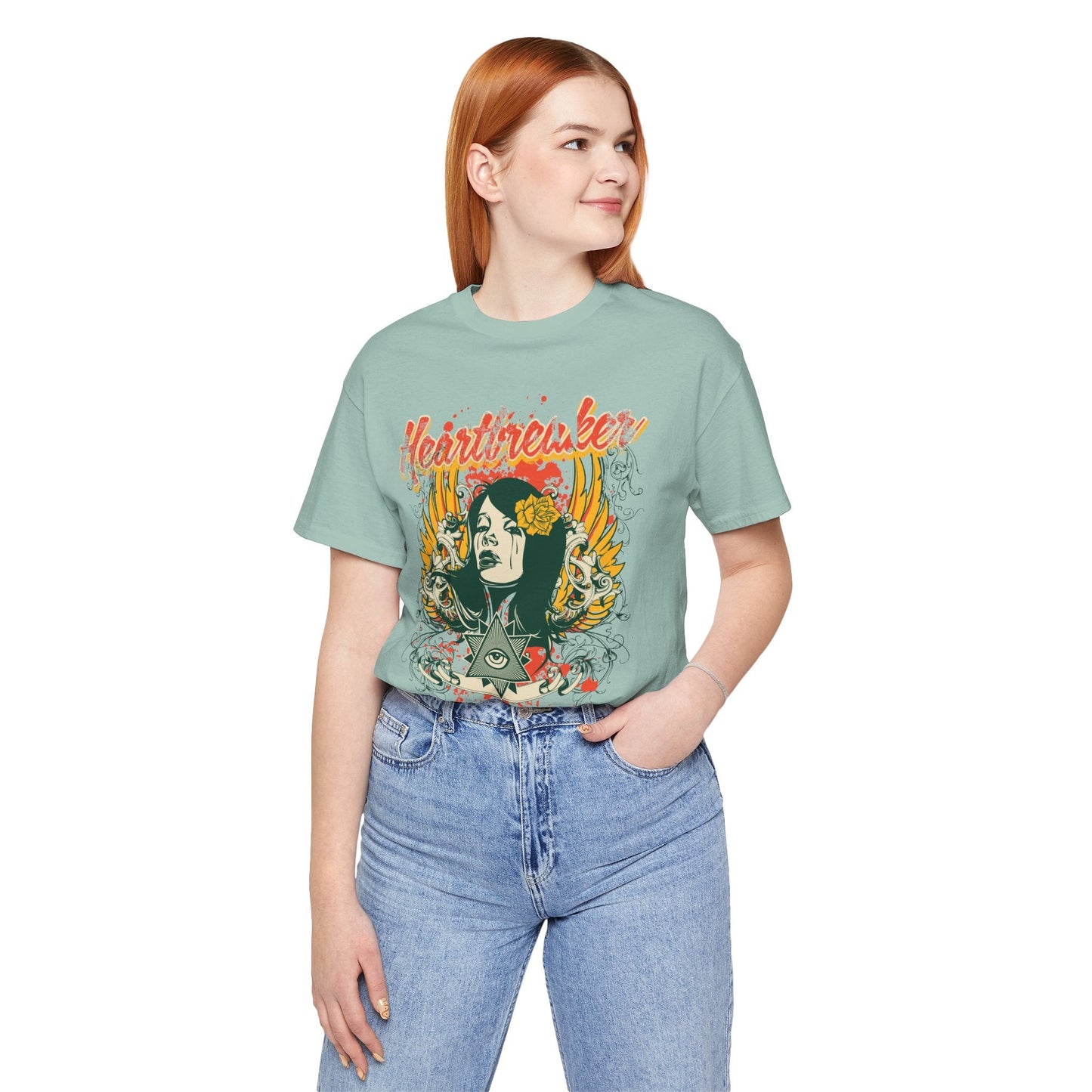 Heartbreaker Illustration Tee Retro Femme Portrait Floral Skull Graphic T-Shirt