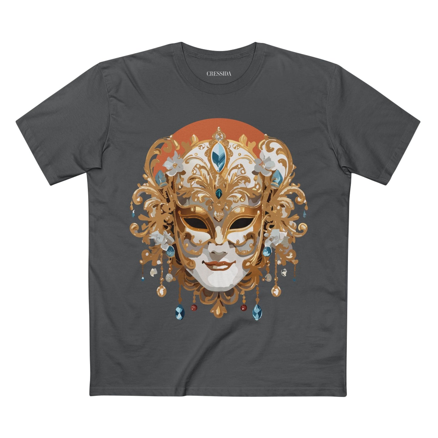 Carnival Mask Graphic T-Shirt Unisex 100 Cotton With Antique Gold Art Design Tee 2