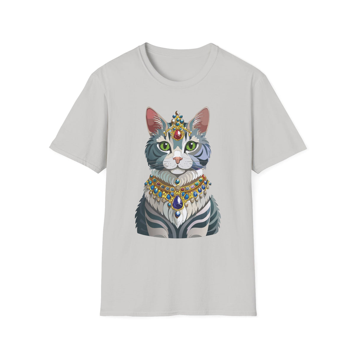 Regal Cat with Jewel Crown T-Shirt | Royal Tabby Illustration