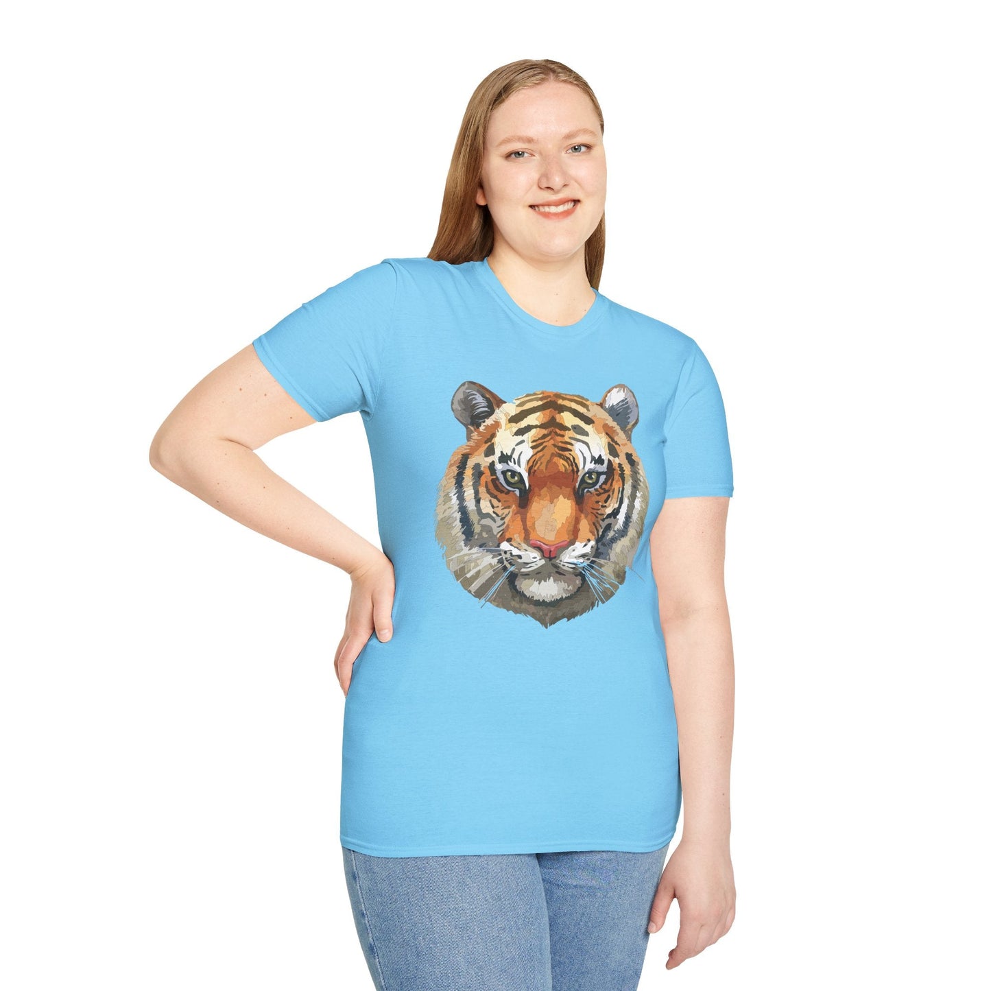 Tiger Print Unisex T Shirt Softstyle 64000 Gildan Ring Spun Cotton Tee