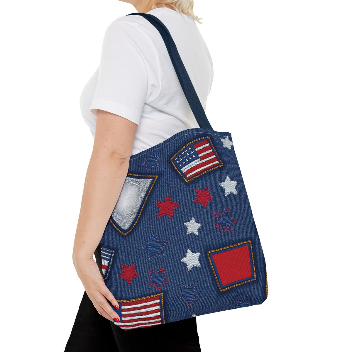 4th of July Graphic Denim Fabric Imitation Print Unisex Canvas Bag Poly Spun 3 Sizes Tote Bag 200-8