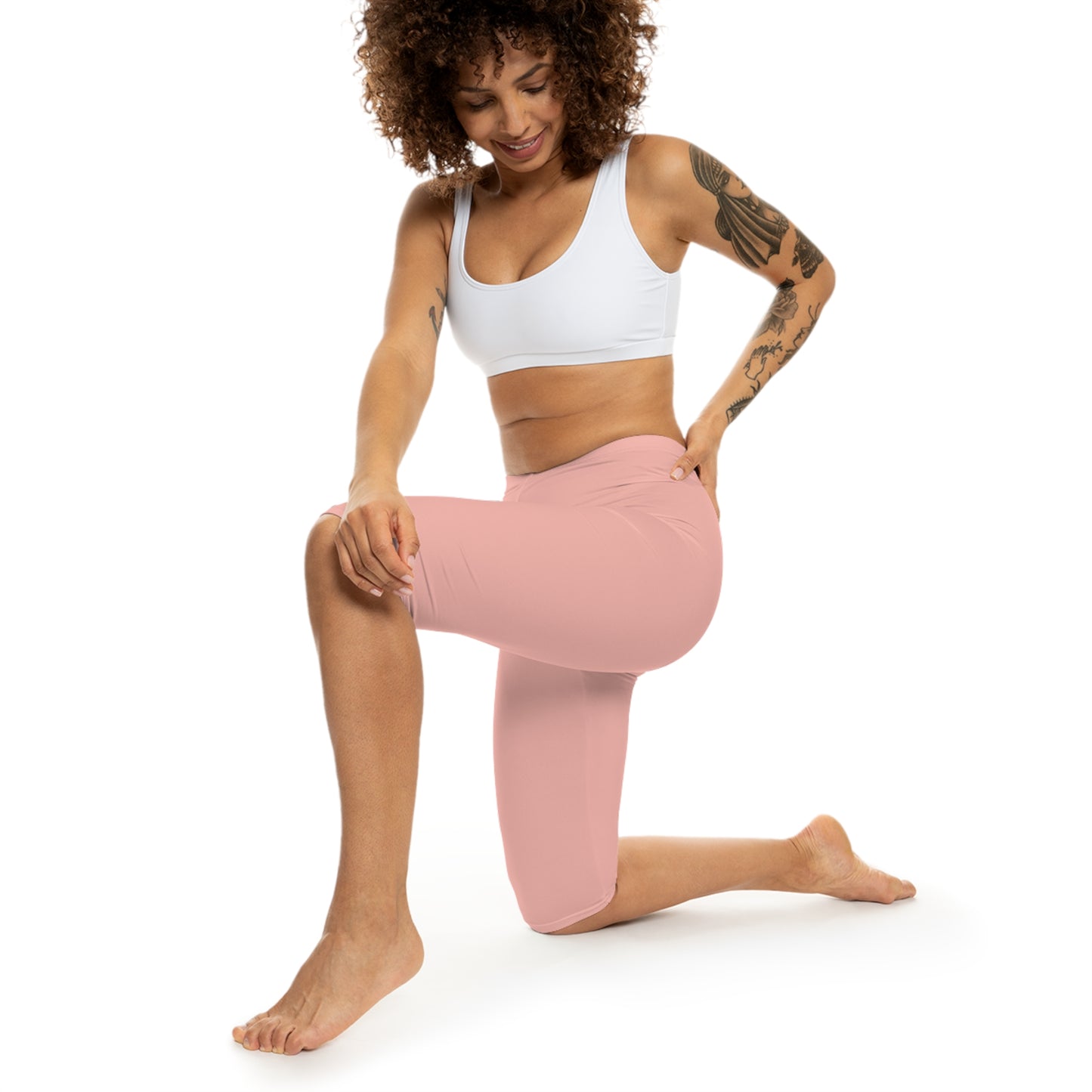 Powder Blush Color Women's Brushed Suede Poly Span Casual Capri Leggings XS-2XL