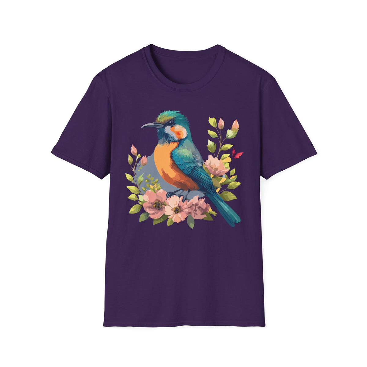 Colorful Bird Illustration T-Shirt | Floral Watercolor Kingfisher