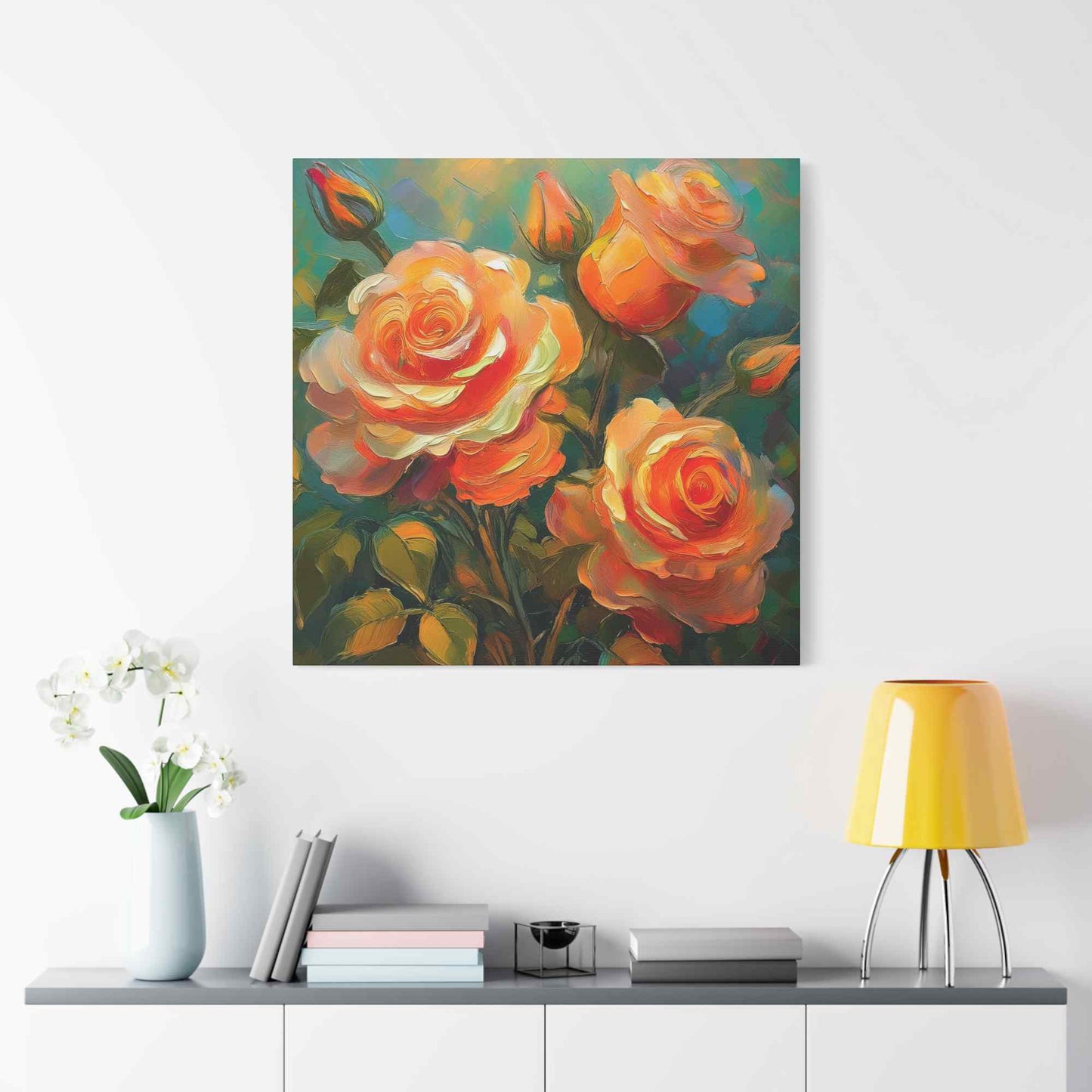 Orange Roses Print Canvas, Roses Oil Paint Print 20x20, 24x24, 30x30, 32x32, 36x36, Floral Art Design Print Non-Frame MC-16