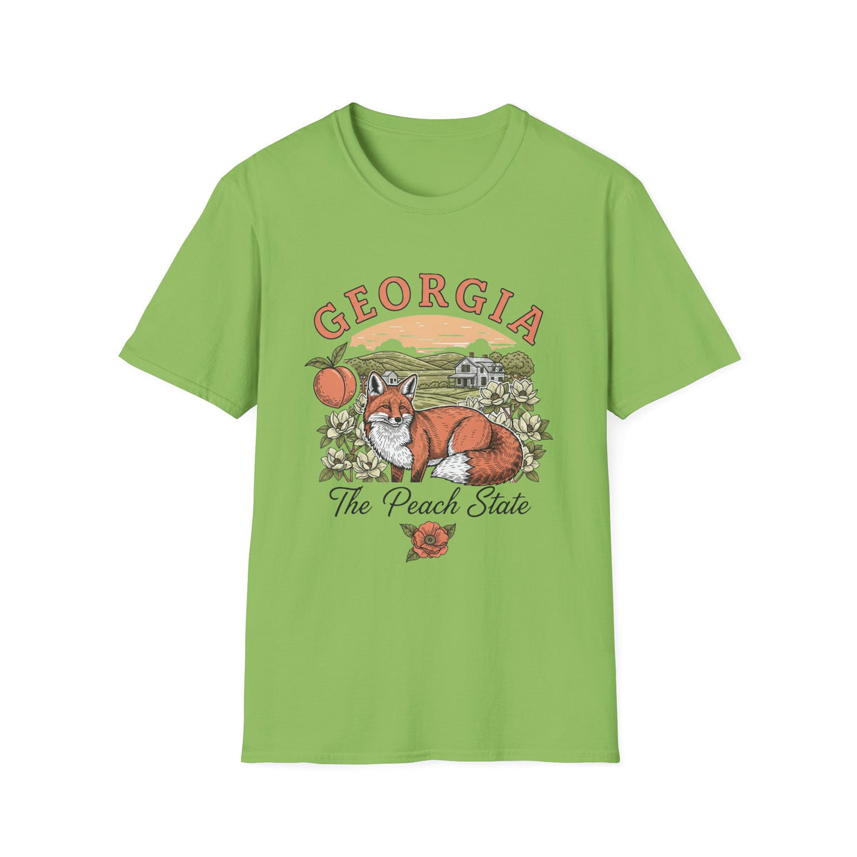 Georgia Fox T-Shirt — The Peach State Vintage Fox Graphic Travel Tourist Graphic Design Unisex 100 Cotton Gildan T-Shirt