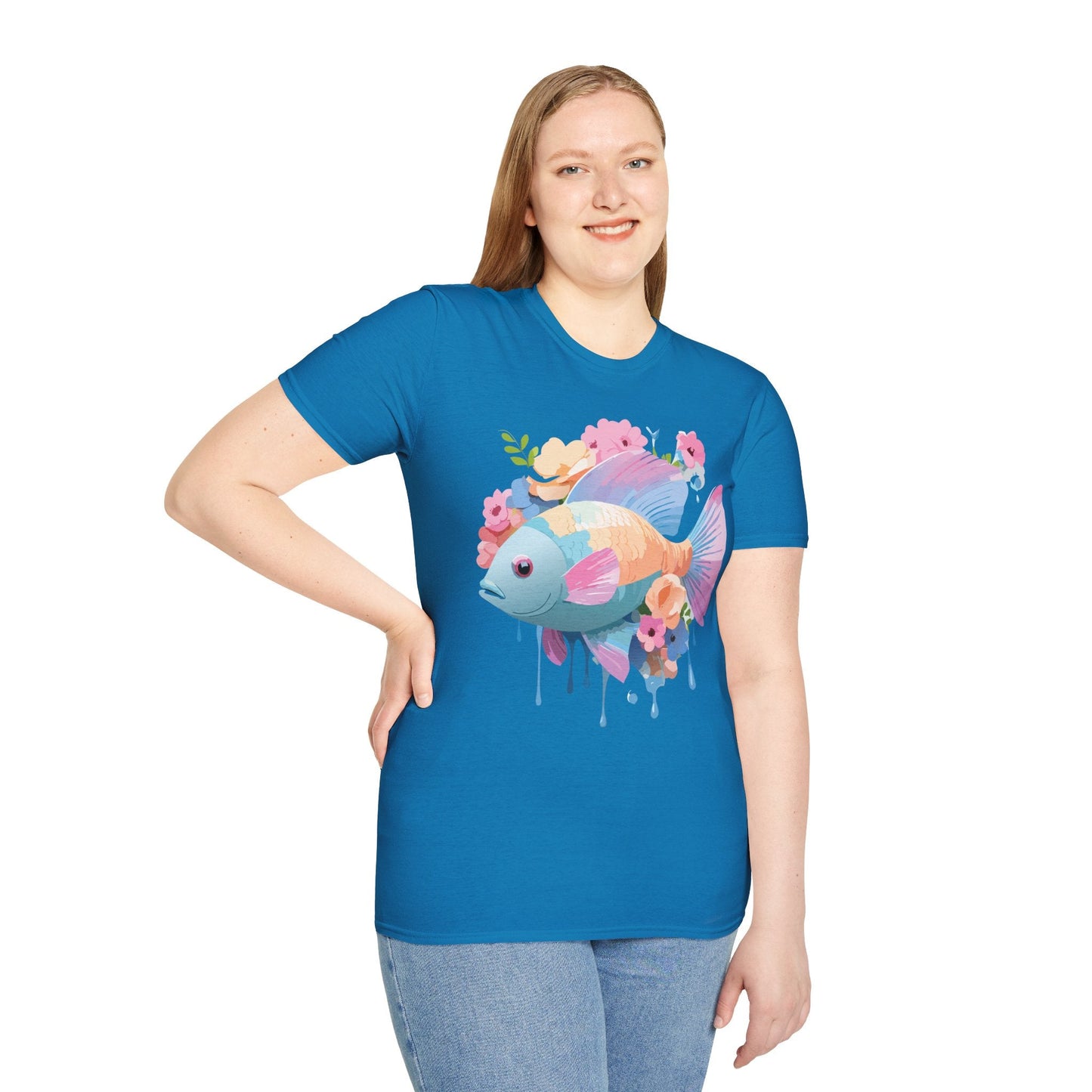 Fish Art Design Graphic Tee Unisex Short Sleeve T Shirt With Fish Artwork Premium Cotton