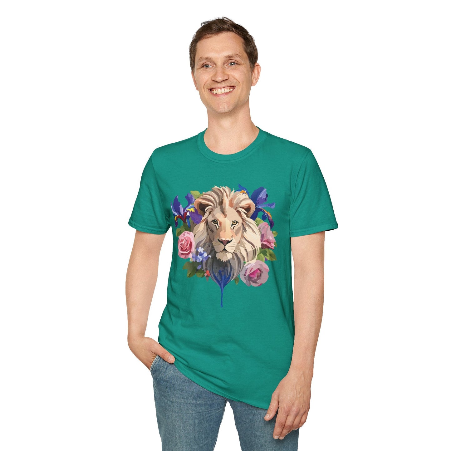 Unisex Lion Shirt Floral Lion Tee Softstyle Gildan 64000 100 Percent Cotton
