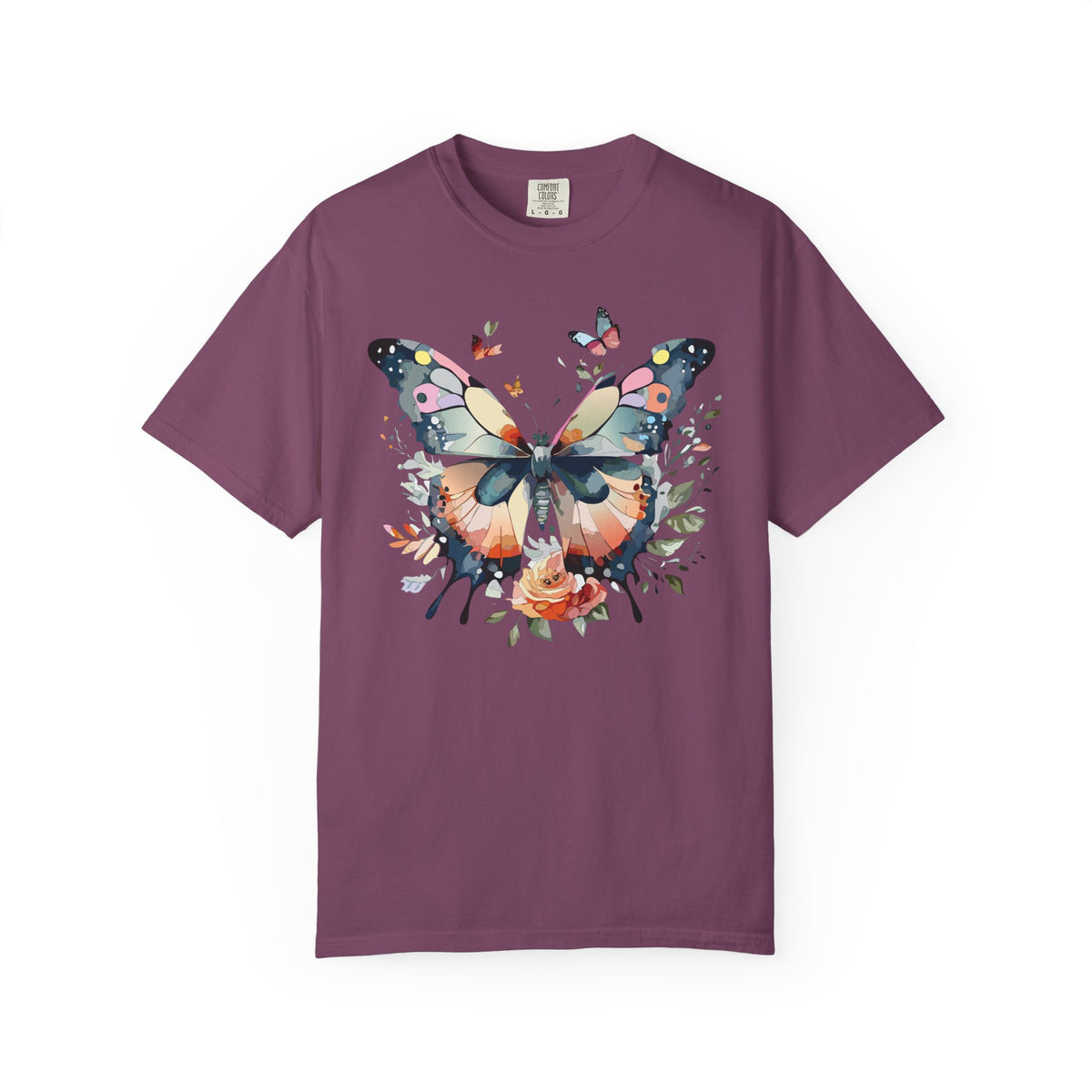 Butterfly Floral Print T-Shirt Botanical Design Unisex Heavy Cotton Tee b3