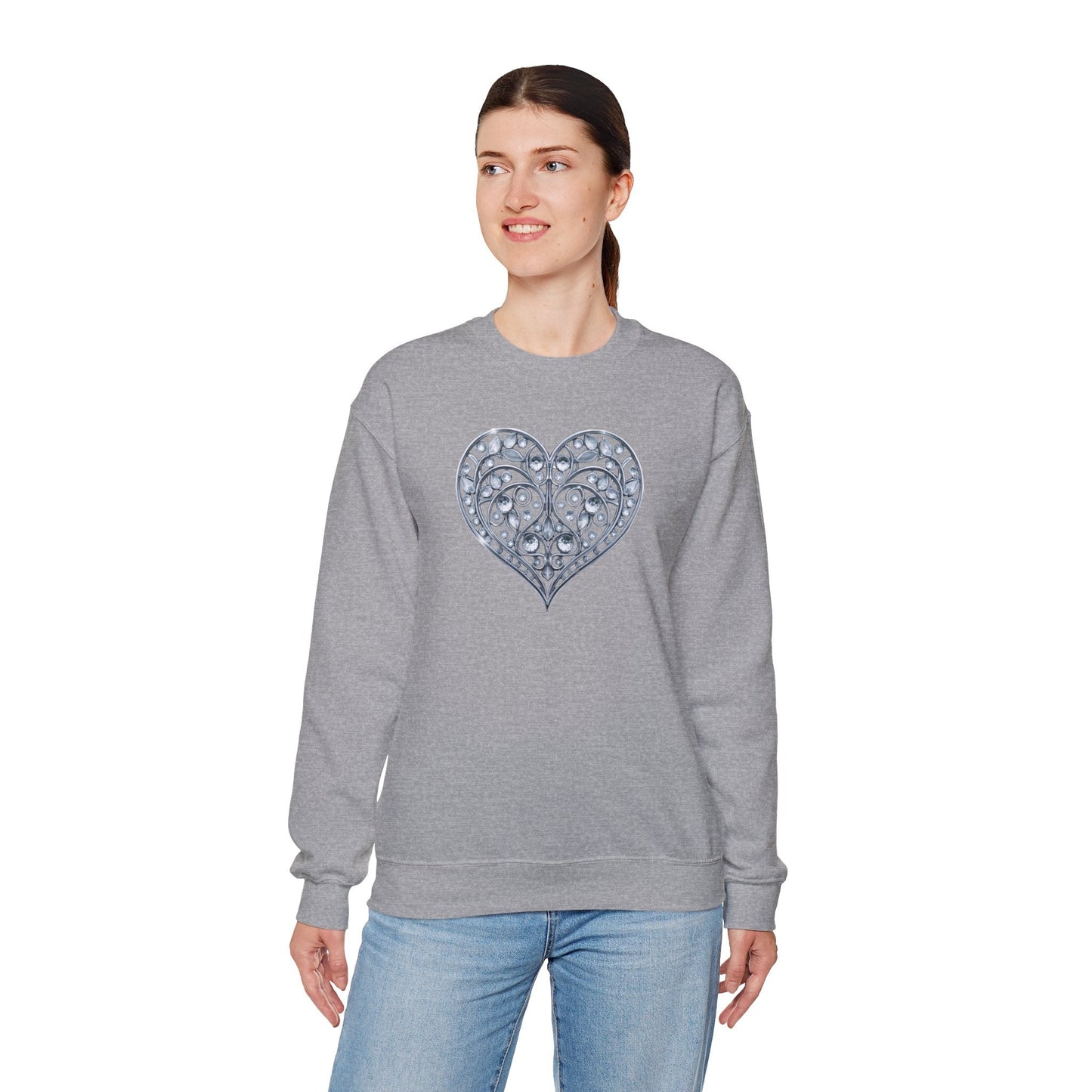 Big Crystal Heart Sweatshirt Unisex Fifty Fifty Cotton Poly Crewneck Valentines Day Sweatshirt