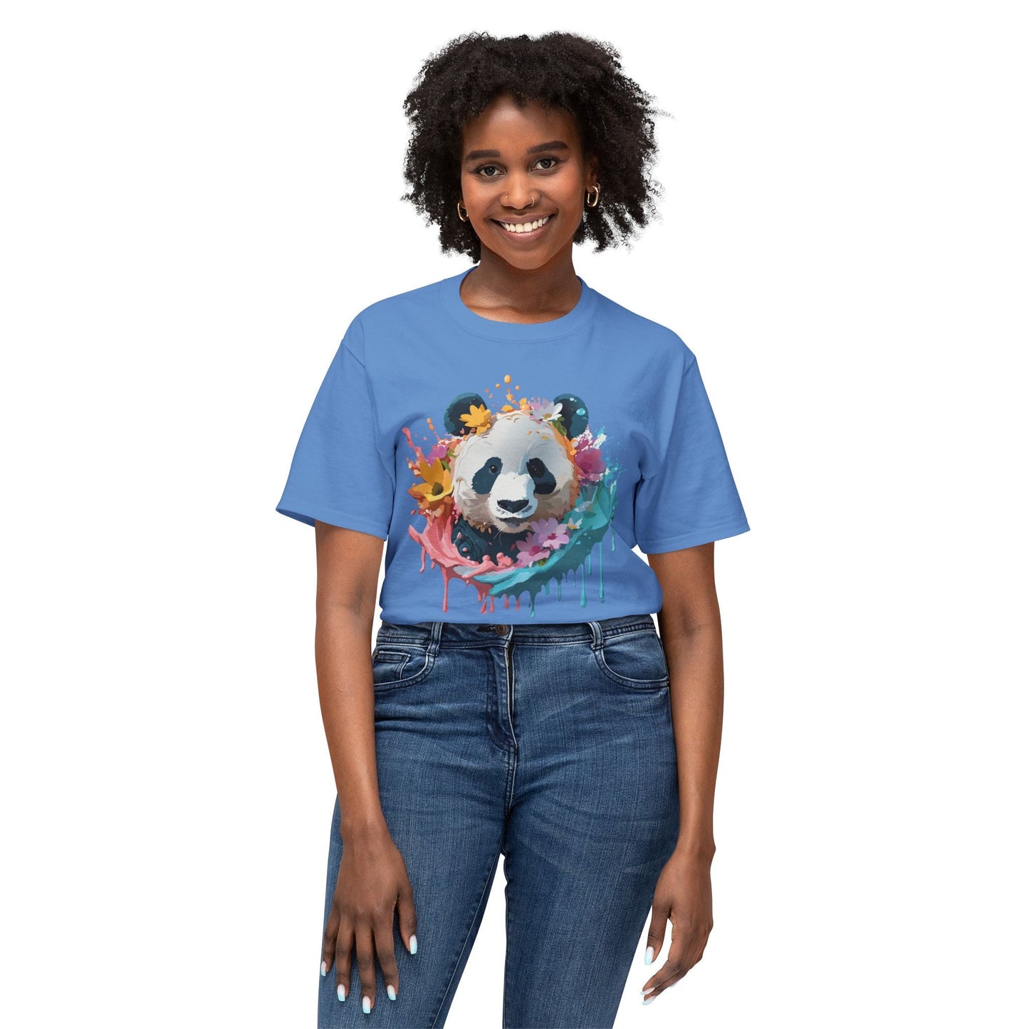 Unisex Panda T Shirt With Art Print Vintage Panda Floral Tees Panda Art Design Shirt USA Made