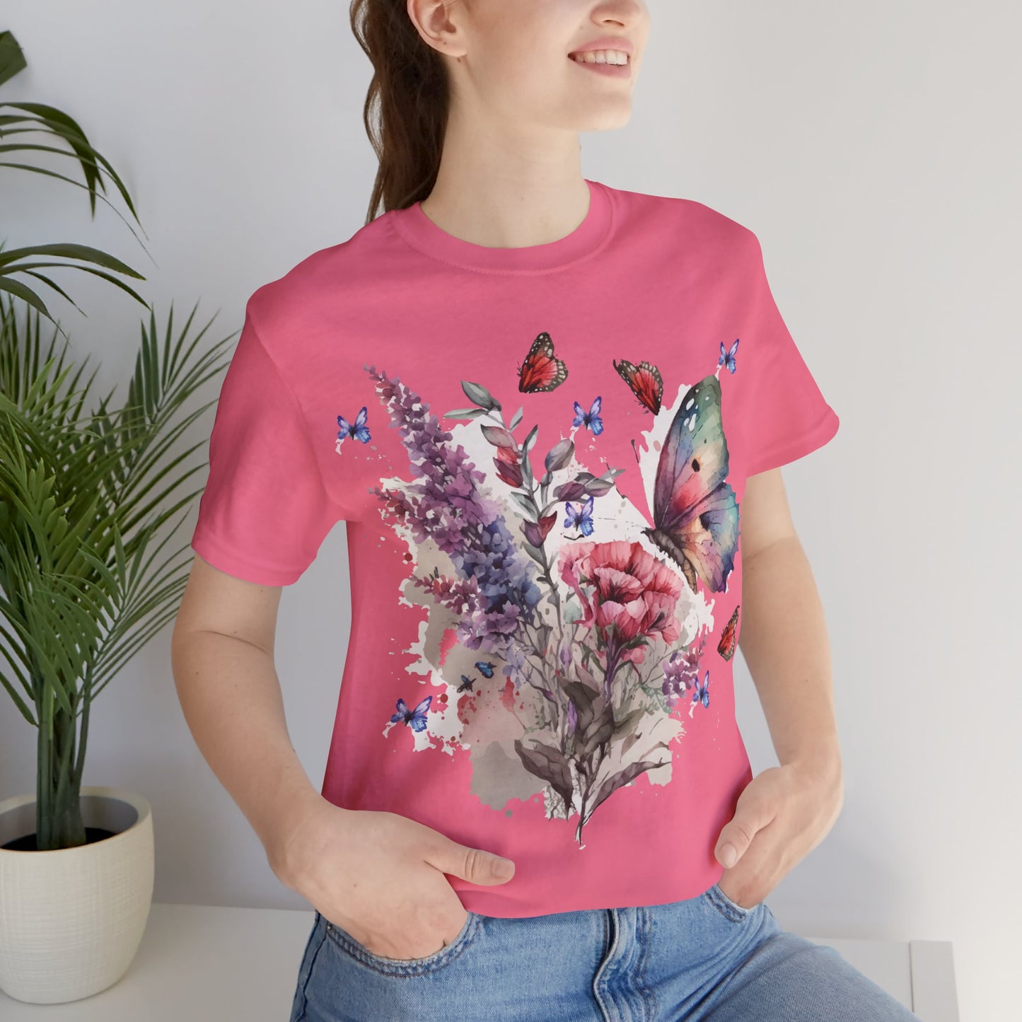 Cotton Tee Shirt with Butterfly Prints