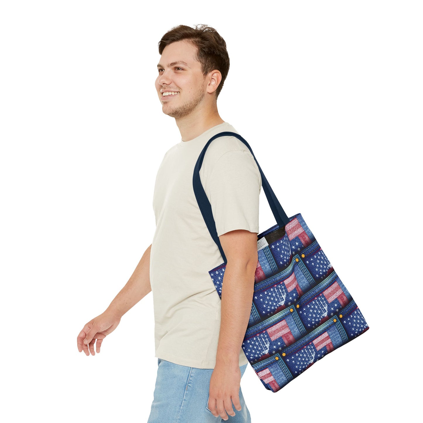 4th of July Graphic Denim Fabric Imitation Print Unisex Canvas Bag Poly Spun 3 Sizes Tote Bag 200-15