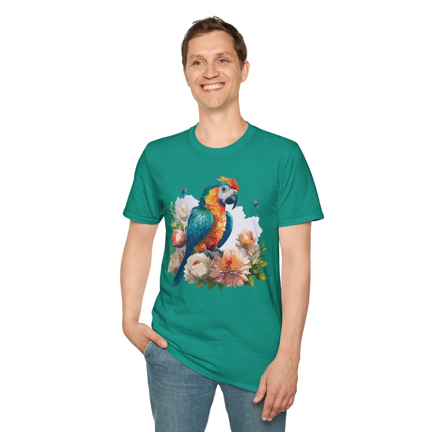 Bird T Shirt Floral Bird Print Unisex Softstyle Cotton Tee Animal Graphic Tee For Everyday Wear