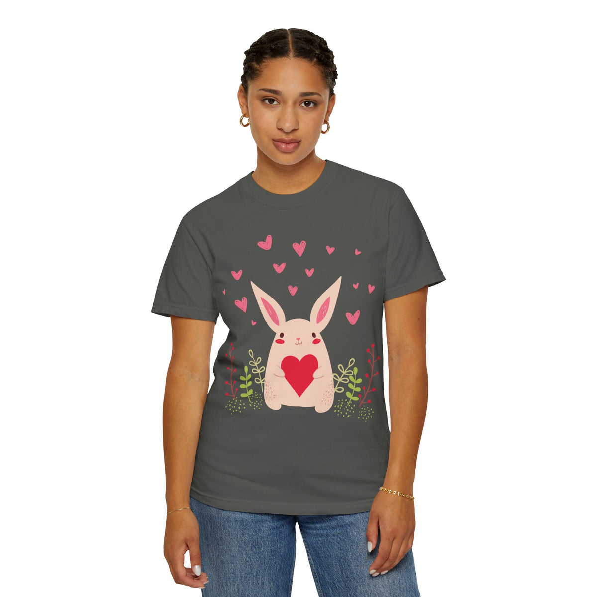 Easter Bunny Heart T-Shirt, Tee Shirt with Easter Signature, T Shirt with Easter Prints, Tee Shirt with Easter Design