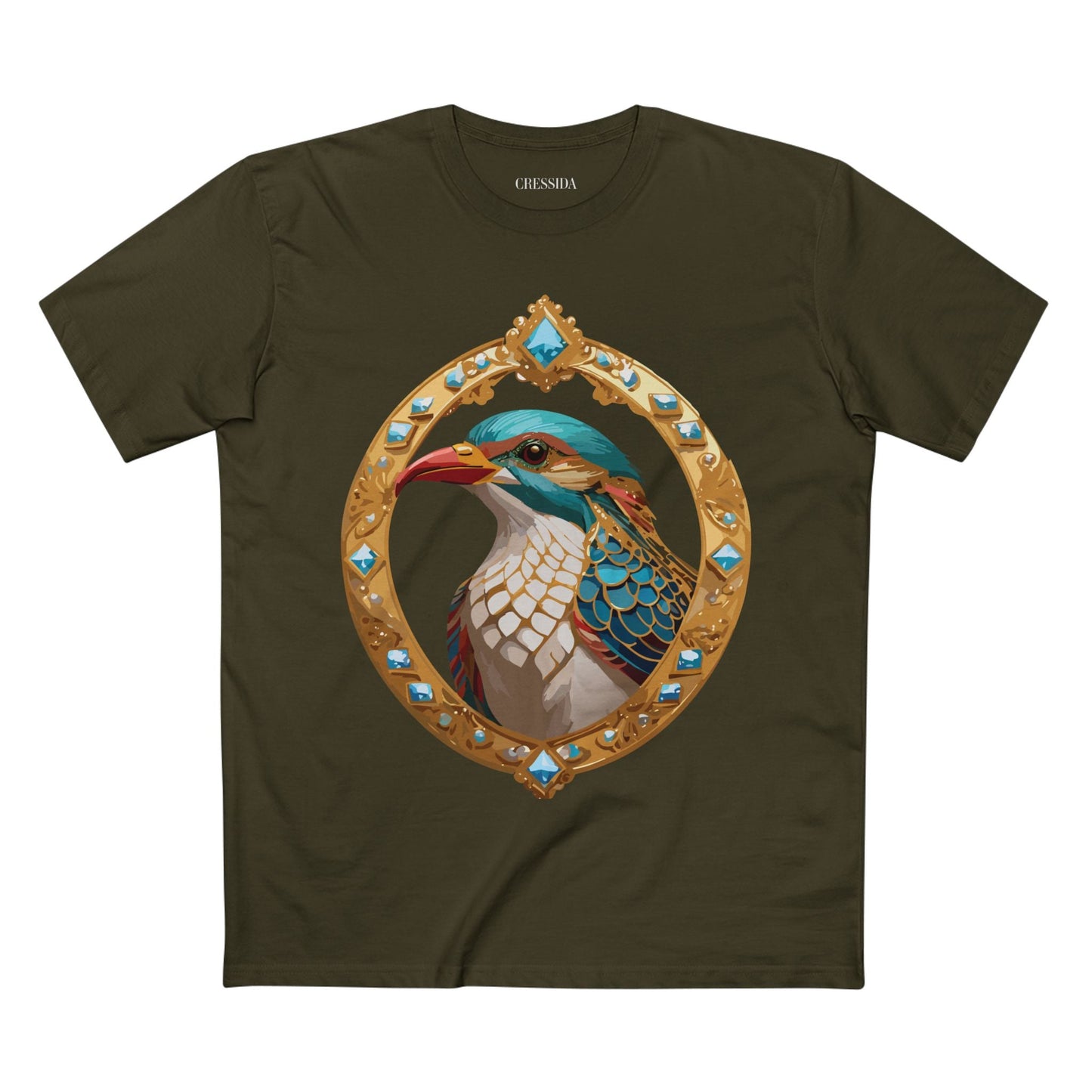 Bird Graphic Unisex 100 Cotton Tee With Unique Animal Golden Medallion Art Design 22