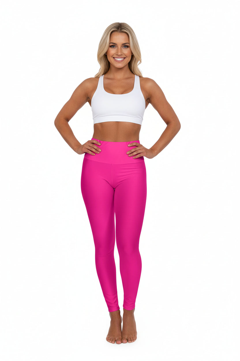 High-Waisted Barbie Pink Yoga Leggings Women's Seamless Poly-Span Hot Pink Print Activewear