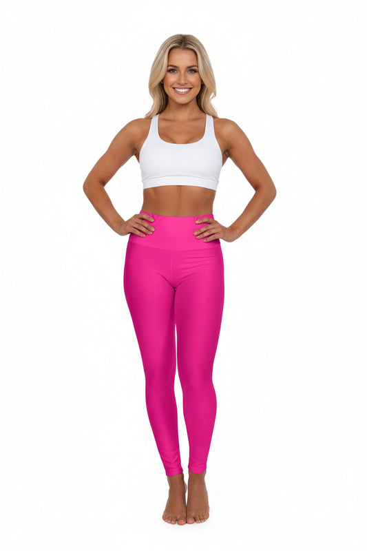 High-Waisted Barbie Pink Yoga Leggings Women's Seamless Poly-Span Hot Pink Print Activewear
