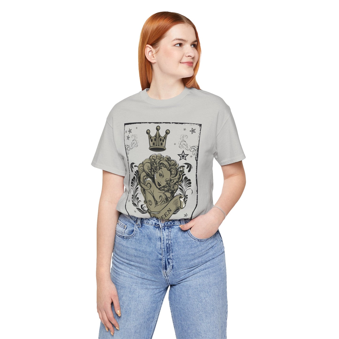 Crown Face Portrait Graphic Tee Vintage Floral Illustration Rock Band T-Shirt