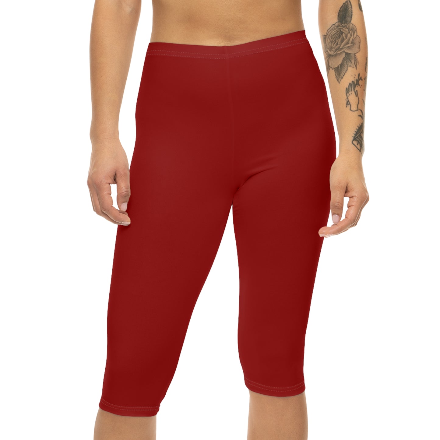 Oxblood Color Women's Brushed Suede Poly Span Casual Capri Leggings XS-2XL