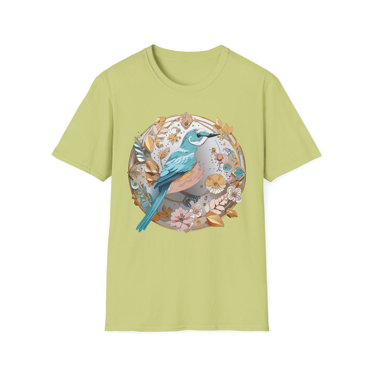 Blue Bird Floral Wreath T-Shirt | Botanical Bird Illustration
