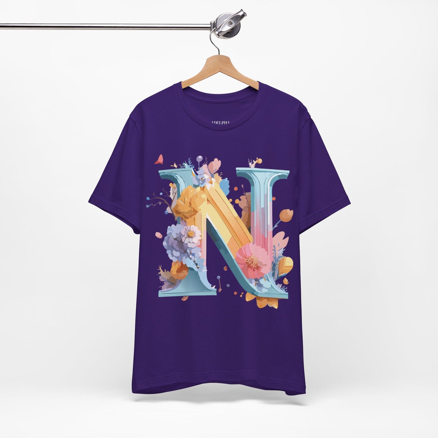 Letter N Shirt Unisex Graphic Tee With Vintage Inspired Artwork By Adelpha Premium Jersey