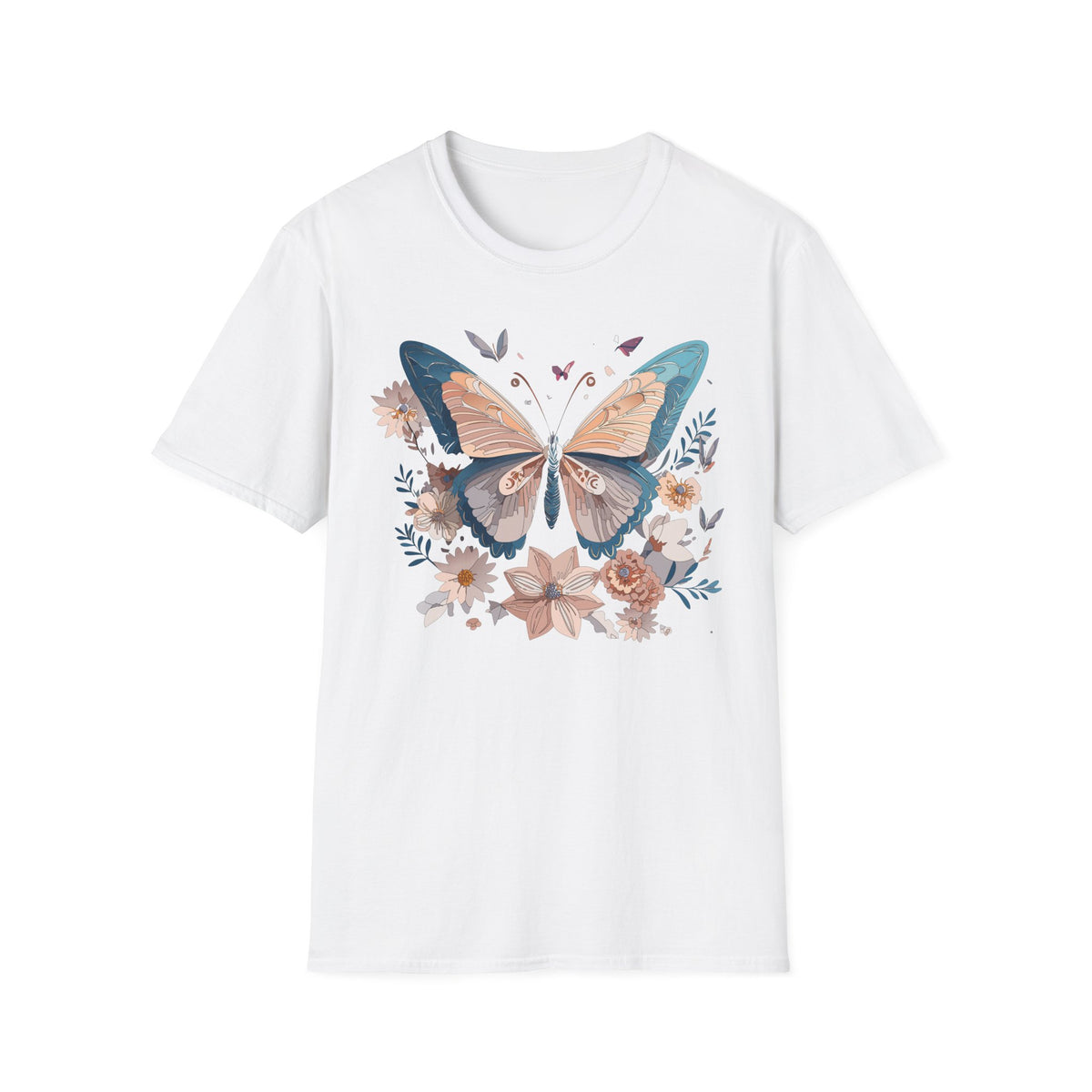 Butterfly Floral T-Shirt — Vintage Boho Nature Graphic Tee Unisex 100 Cotton Gildan T-Shirt