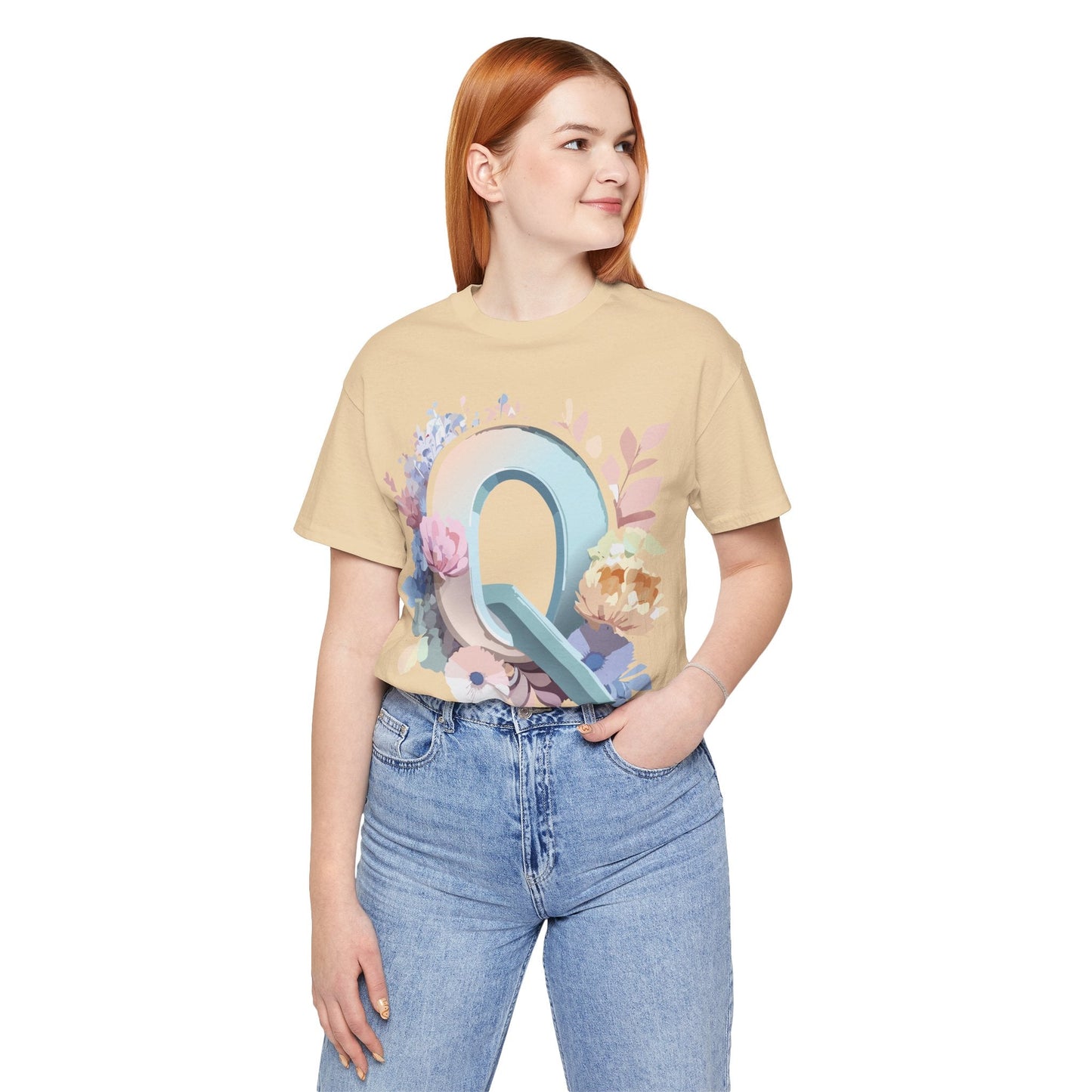 Letter Q Shirt Graphic Tee Unisex Short Sleeve by Adelpha Vintage Inspired Artwork