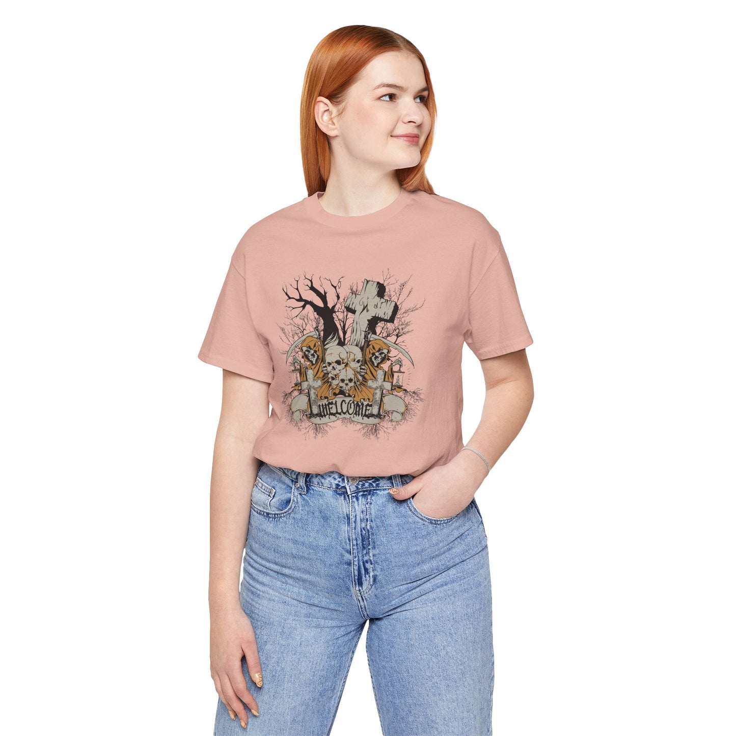 Skull Halloween Graphic Design Unisex Cotton T-Shirt Art-50