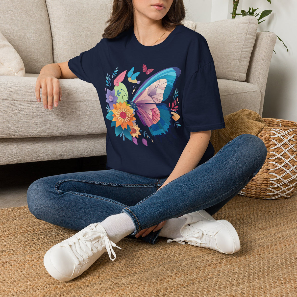 Watercolor Butterfly Floral Graphic Design Unisex 100 Cotton Gildan T-Shirt