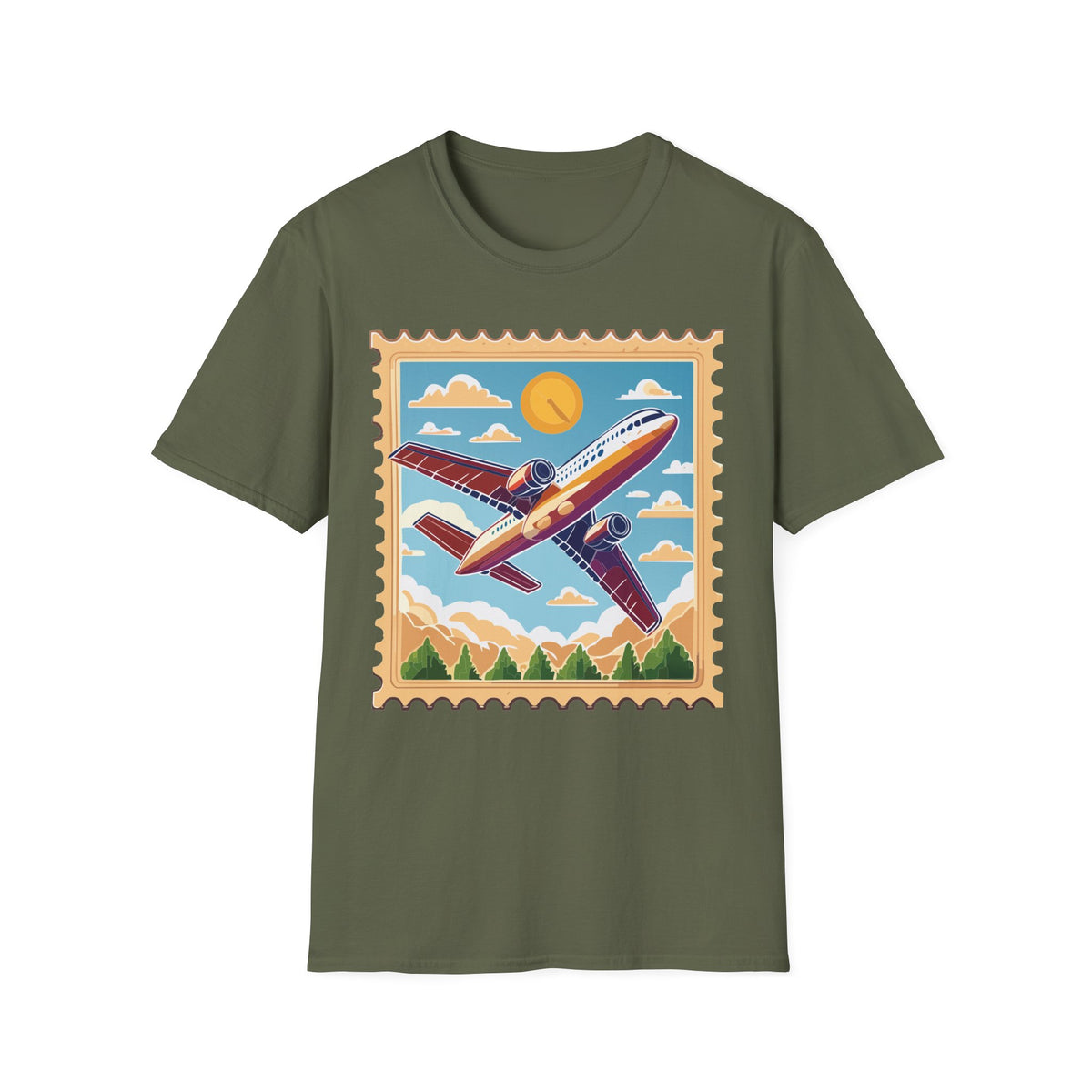 Retro Airplane Stamp design T-Shirt | Vintage Travel Plane Graphic Tee Unisex 100 Cotton Gildan T-Shirt