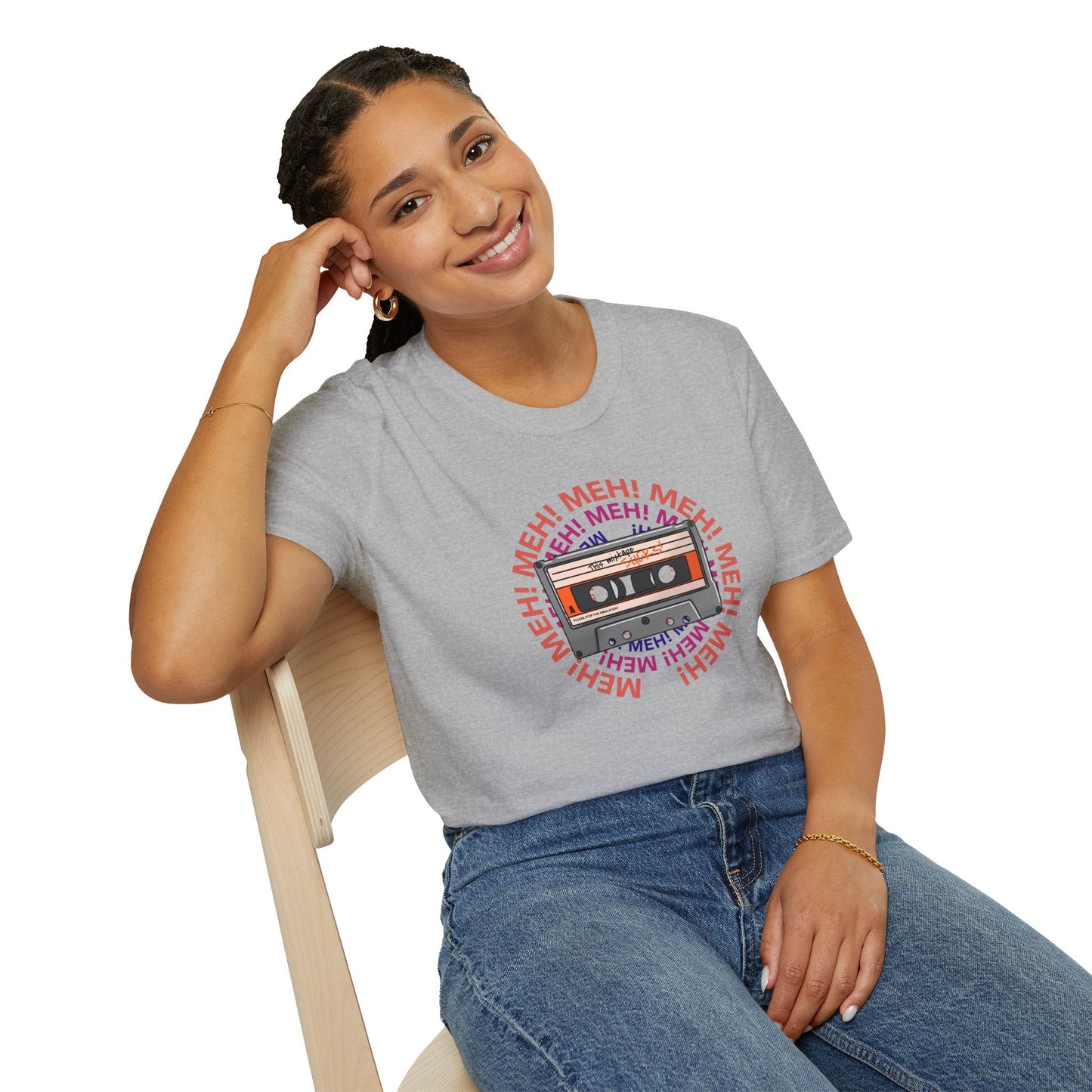 Cassette Tape Meh Graphic T-Shirt Unisex Cotton Retro Funny Music Tee