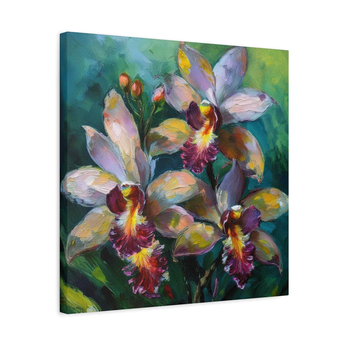 Blue Orchids Print Canvas, Floral Oil Paint Print 20x20, 24x24, 30x30, 32x32, 36x36 Art Design Pine-Wood Inner Frame MC-134
