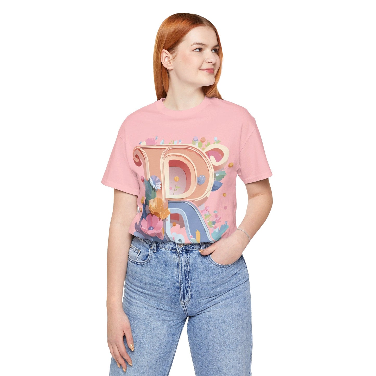 Letter R  Graphic Tee Unisex Short Sleeve Vintage Art Design Tee