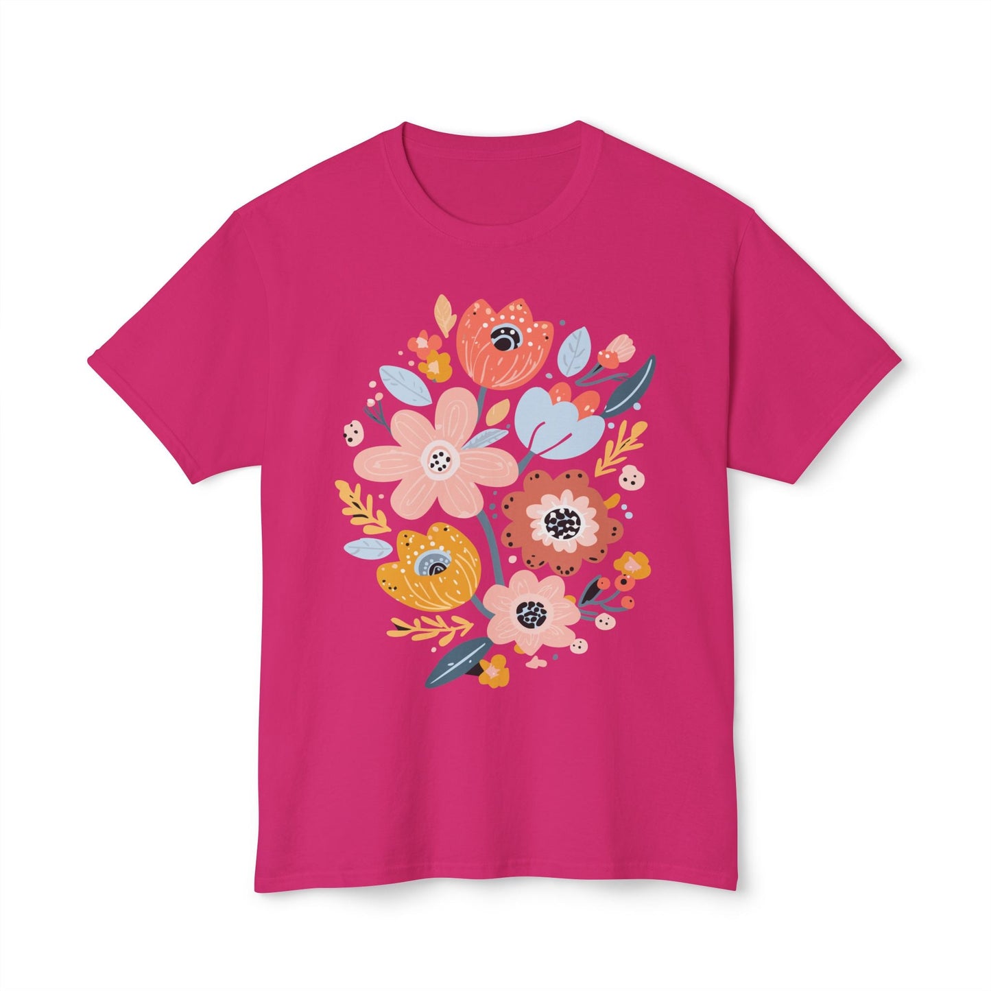 Unisex Floral Art T Shirt with Vintage Flowers Print One Hundred Percent Cotton Tee Printed In USA