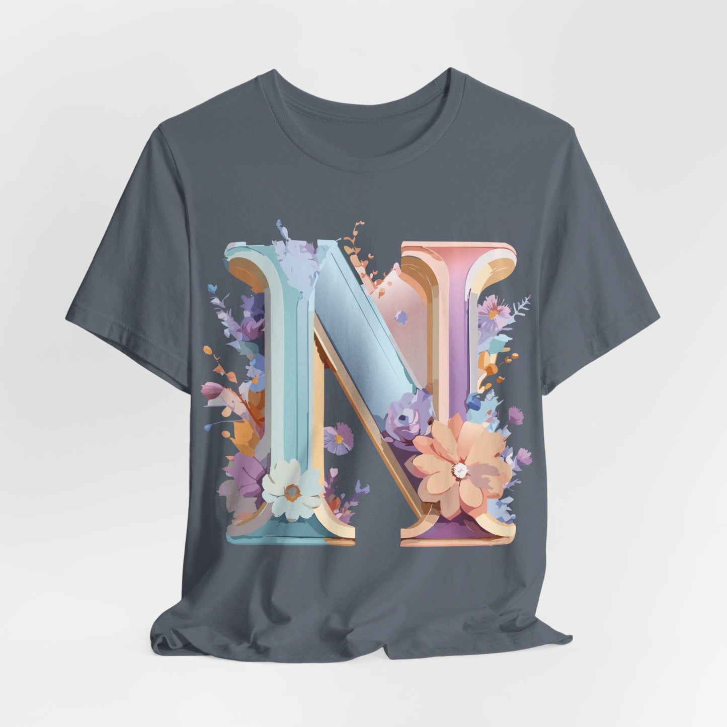 Letter N Shirt Graphic Tee Unisex Vintage Inspired Art Adelpha Design Short Sleeve