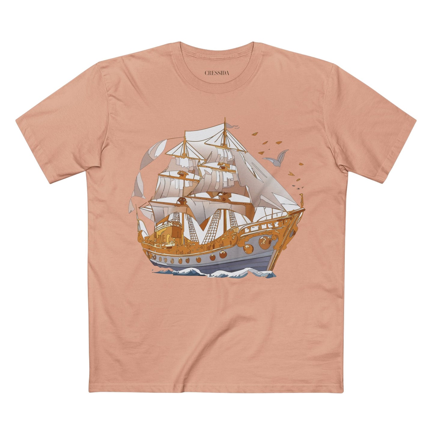 Ship Graphic Unisex 100 Cotton T-Shirt with Gold Frigate Art Design 1