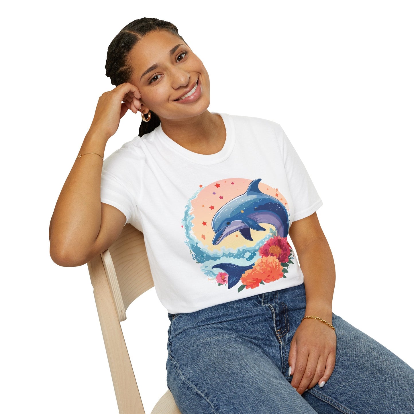 Dolphin Shirts Unisex Tee 100 Percent Ring Spun Cotton Gildan Softstyle 64000 For Everyday Comfort