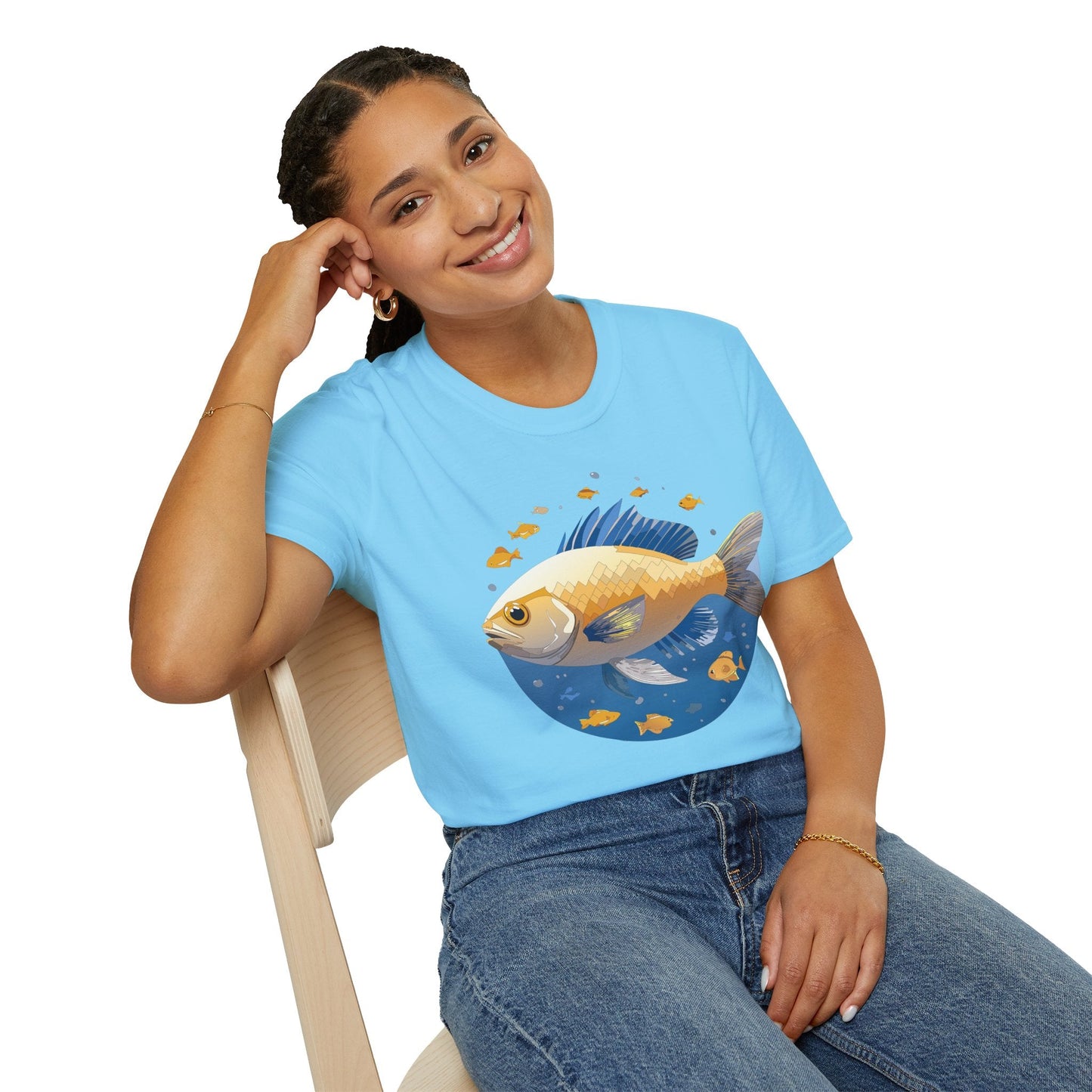 Fish Art Graphic Tee Shirt Unisex Gildan Softstyle 64000 100 Percent Ring Spun Cotton