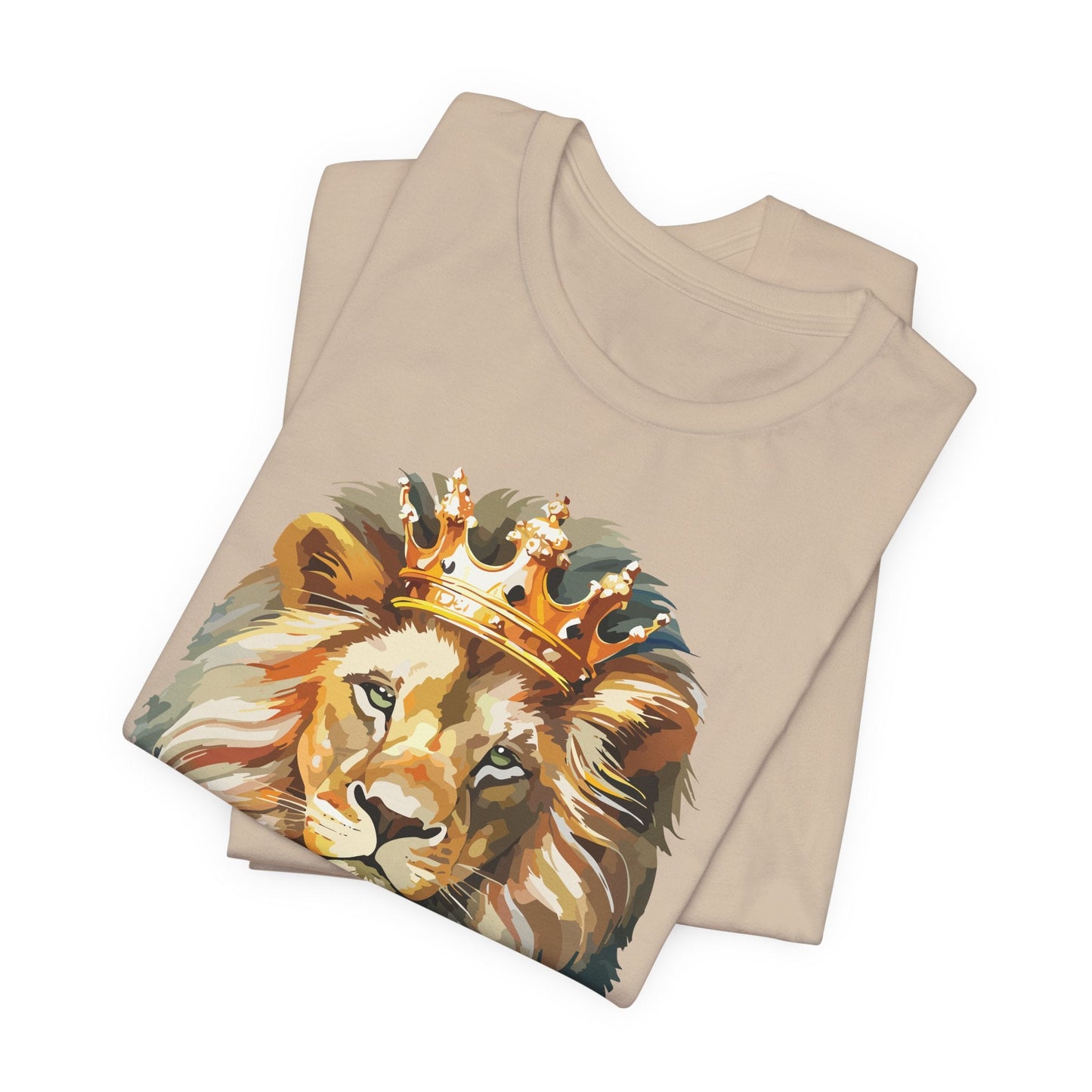 Lion with Crown Tee Unisex Cotton T-Shirt Regal King Lion Illustration, Wildlife Graphic Shirt - 1