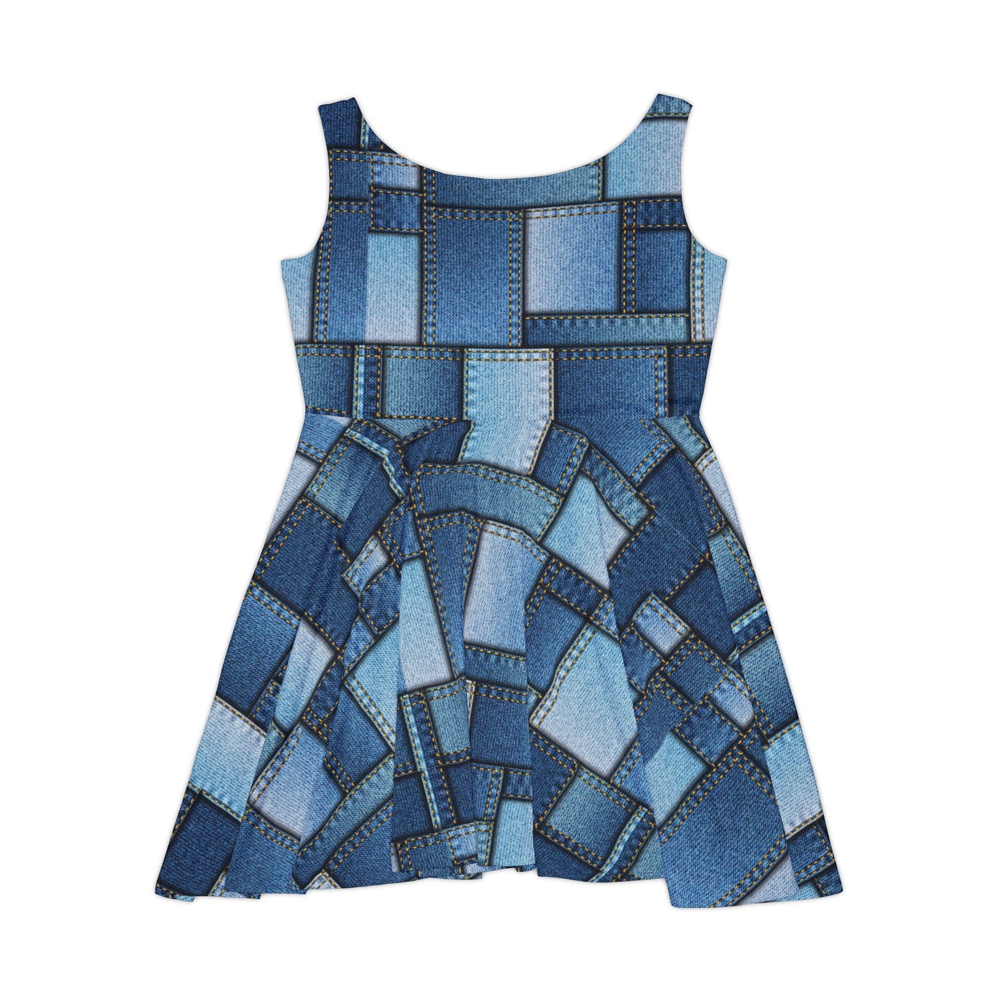 Women Denim Print Skater Dress, Denim Print Poly-Span Dress -1